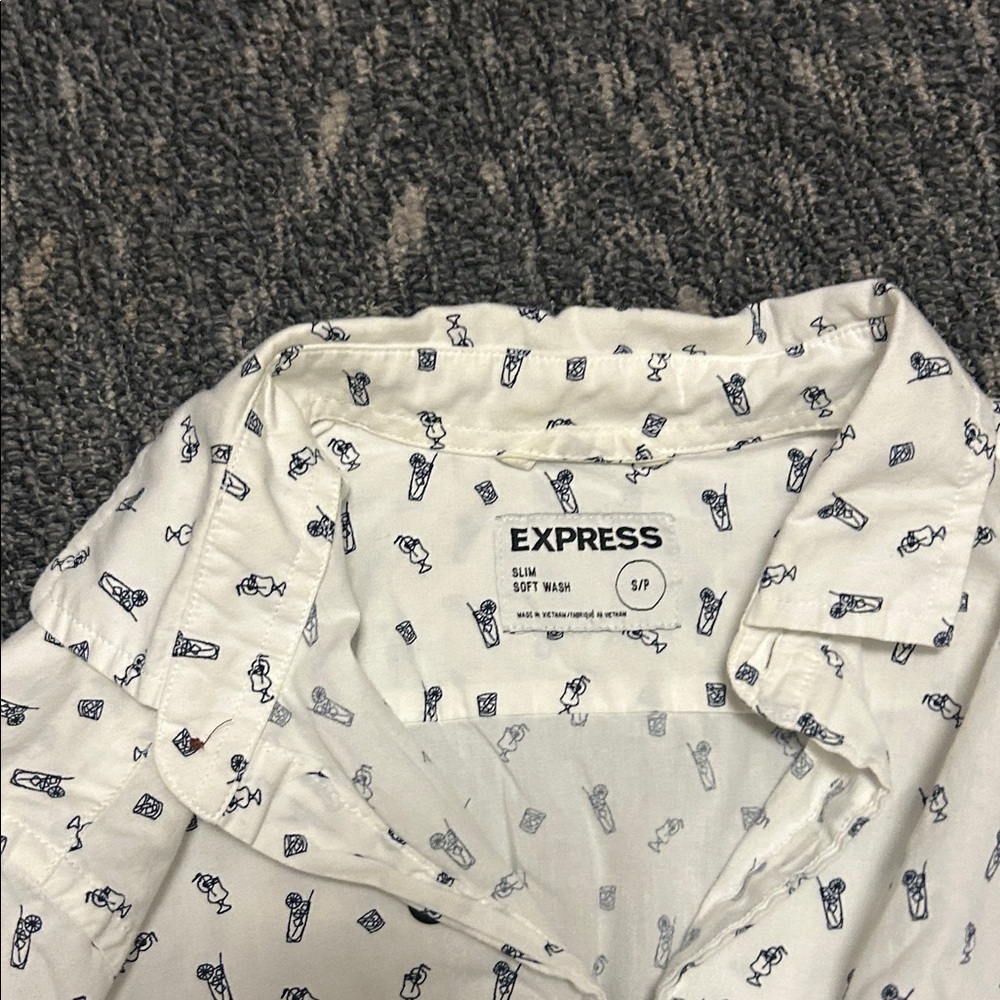 Express Cream Patterned Button Down Shirt - Picture 3 of 8